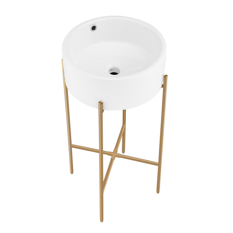 Monaco 16.5" Round Console Sink, White Basin, Brushed Gold