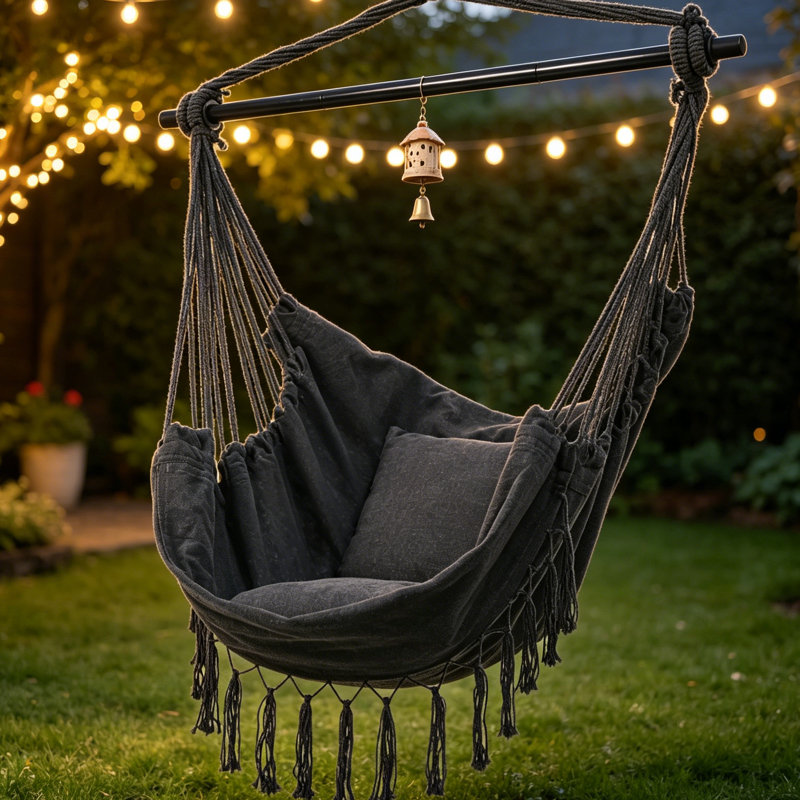 Garden Hanging Black Canvas Hammock Swing Chair