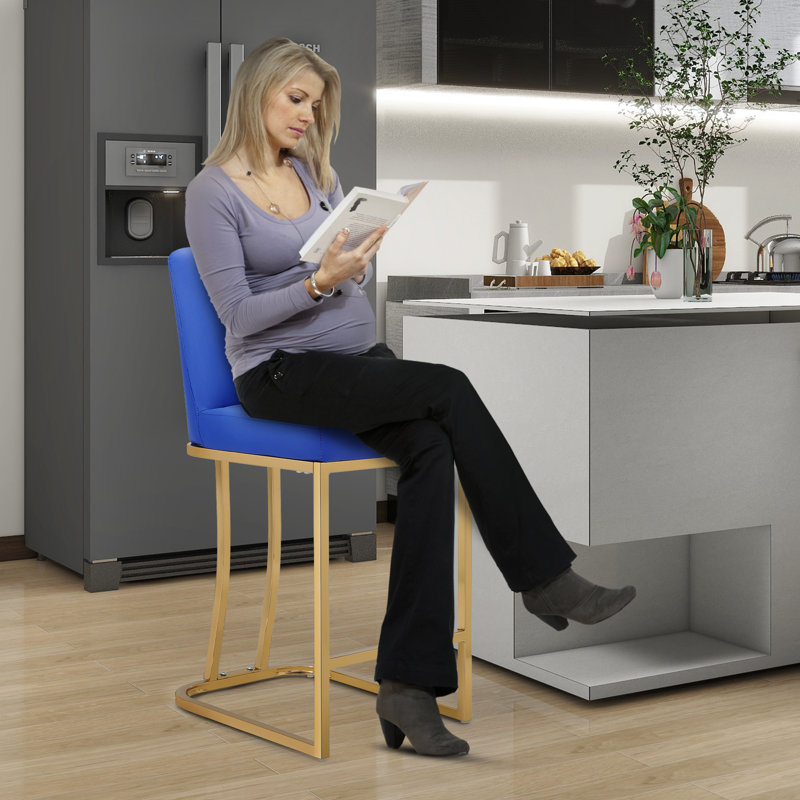 Upholstered Counter Height Bar Stools, PU Leather Barstool Upholstered Armless Kitchen Island Stools, Navy