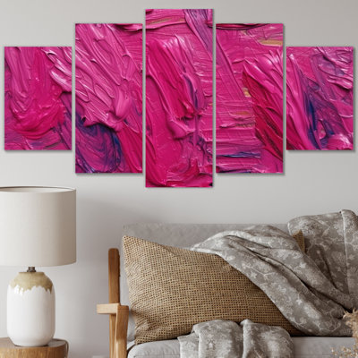 Viva Magenta Bliss Wildness II - Art mural abstrait, salon - 5 panneaux