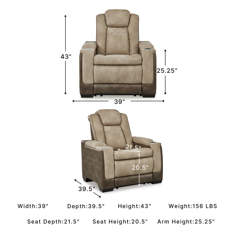 Faux Leather Power Recliner, Sand Faux Leather