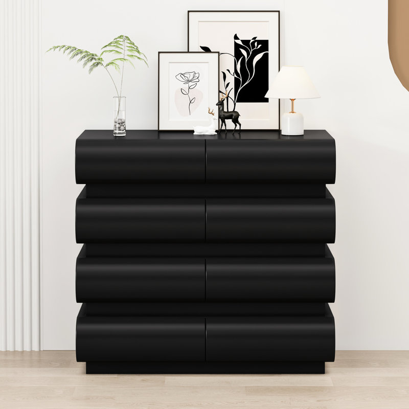 Commode de chambre à coucher 8, noir - Commode de rangement 8 tiroirs moderne et élégante, fonctionnelle, Noir