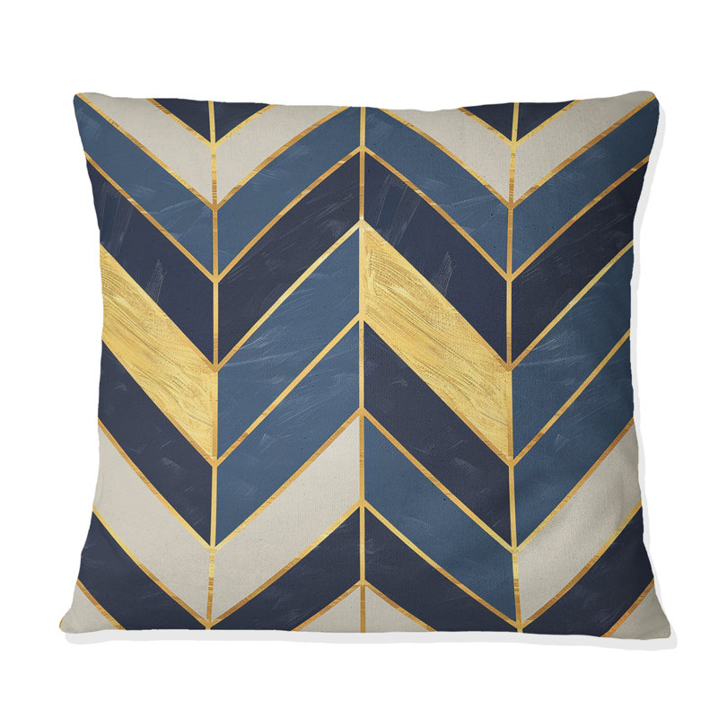 Coussin Mid-Century à chevrons bleu marine I, H 18 po x l 18 po