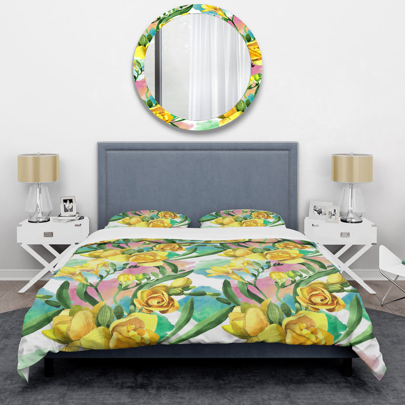 Roses jaunes et feuille verte - Ensemble de housse de couette Cabin & Lodge