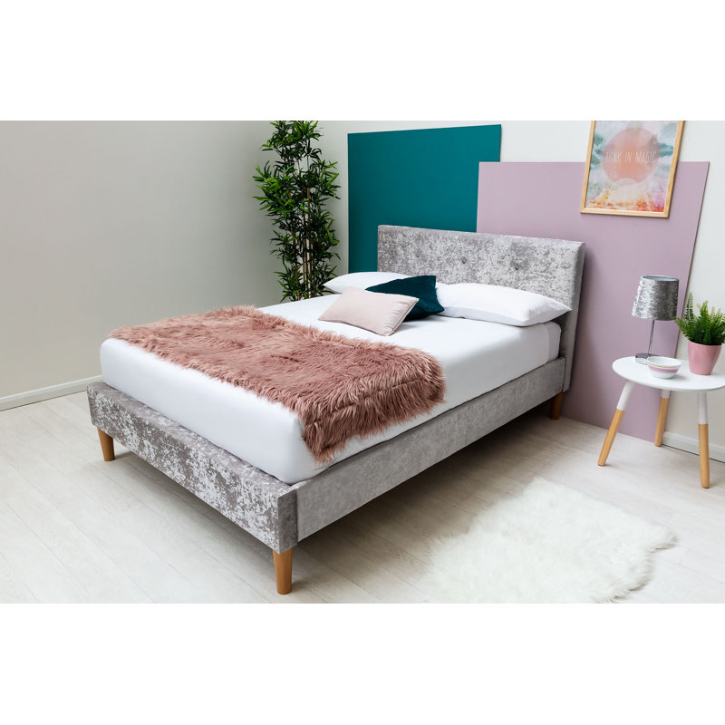 Jessamine Upholstered Bed, Kingsize (5'), Crushed Silver, Open Coil