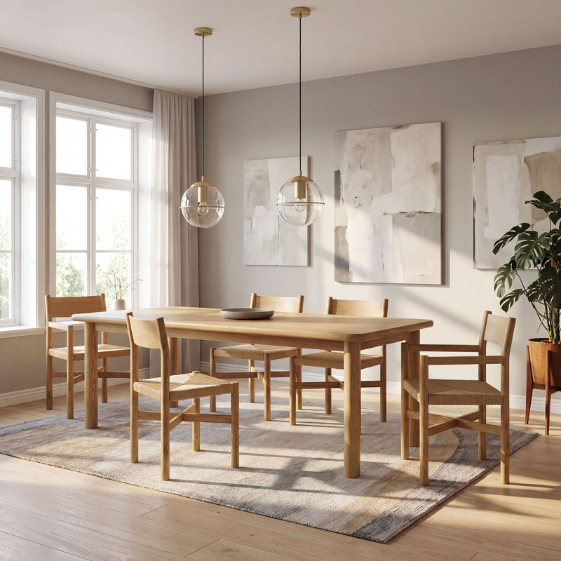 Robinett 86"–105" Extendable Rectangular Oak Wood Dining Table in Weathered Oak, Weathered Oak