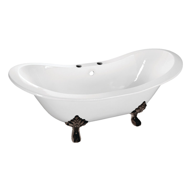 Kingston Brass Aqua Eden 61-Inch Cast Iron Oval Double Slipper Clawfoot Tub (7-Inch Faucet Drillings), Oil Rubbed Bronze