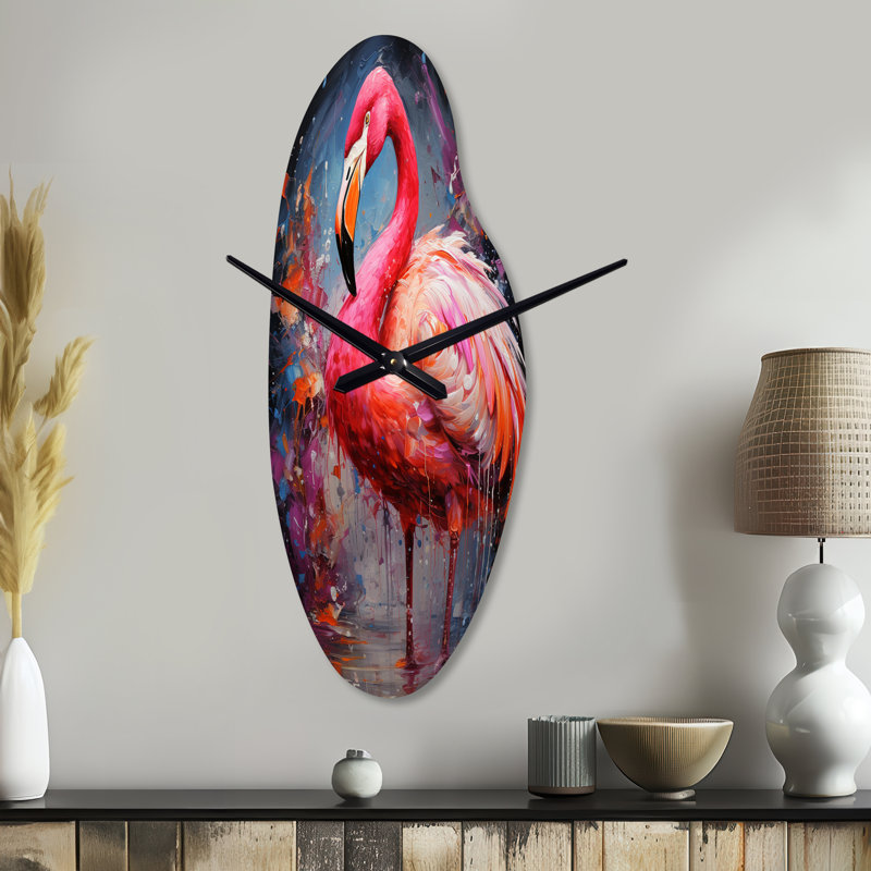 Haenggi fuchsia flamant rose intense Artdeco - flamant rose, horloge murale incurvée, Moyenne