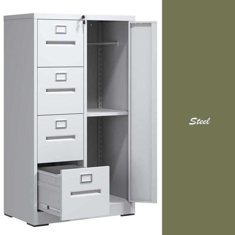 Metal Storage Vertical Filing Cabinet With Lock, Steel File Locker With 4 Drawers And 1 Door For School, Living Room, Bedroom, Office