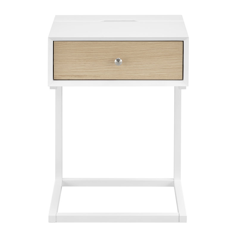 Table de chevet 1 tiroir Klarrisa, Blanc mat/chêne