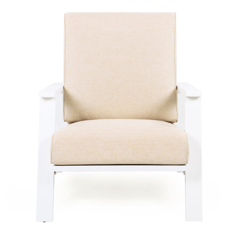 Outdoor Lounge Chair With Beige Cushion And White Wood - Ideal For Poolside Or Fire Pit Reading Relaxing, White
