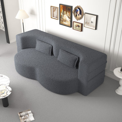 Canapé-lit moderne avec 2 coussins, canapé-lit convertible en tissu rembourré de mousse, matelas pliant pleine grandeur de 15 po pour le salon, lit d'invité, salle de jeux, aucun assemblage requis
