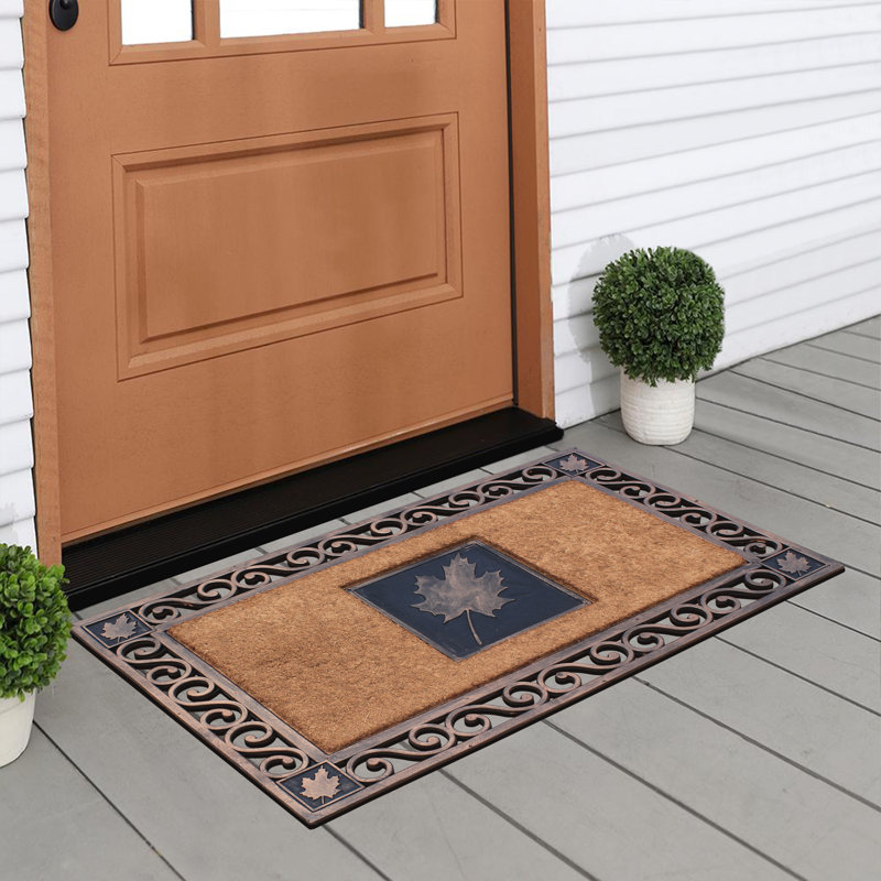 Rectangular Brown and Copper Coir Rubber Outdoor Doormat