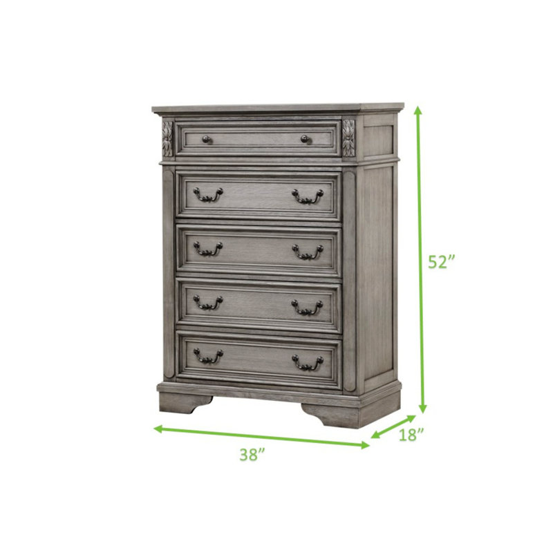 Traditional Style 5-Drawer Chest With Drop-Down Pulls