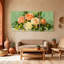 Roses roses et fleurs jaunes sur fond vert, ensemble de 3 impressions sur toile-225592661