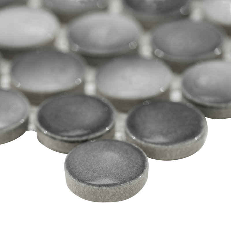 Carreaux de sol et muraux en mosaïque de porcelaine Ackland Graphite Melange Penny Round 12 po x 13 po, Graphite melange