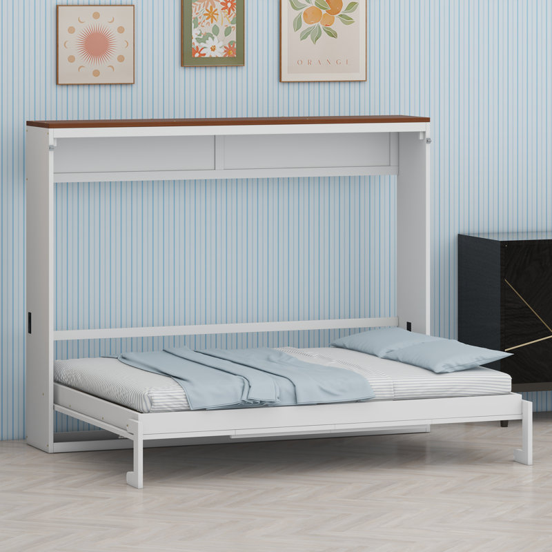 Lit escamotable mural peu encombrant avec ports de charge USB intégrés, Blanc