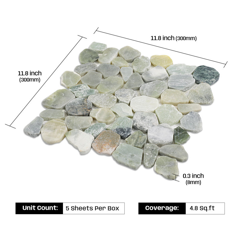 Carrelage mosaïque en pierre de couleur vert océan 11,8 x 11,8 po Adolif pour salle de bain, cuisine, plancher de douche, paquet de 5 feuilles, 4,8 pieds carrés