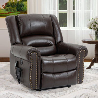 Katrein Lay Flat Leather Match Power Lift Recliner with Massager and Heat, Infinite Position