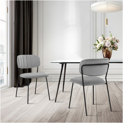 Ensemble de 2 chaises de salle à manger en velours et métal gris Lurelle