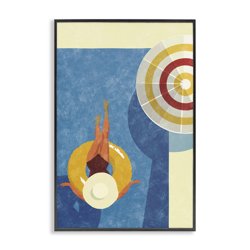 Relaxing on Pool Float Giclee Art by Victoria Barnes, 18" H x 12" W, Black