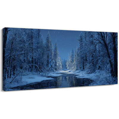 Reproduction d'art sur toile GUTTATY Christmas Winter Forest, Snowy Night Scene, ciel étoilé