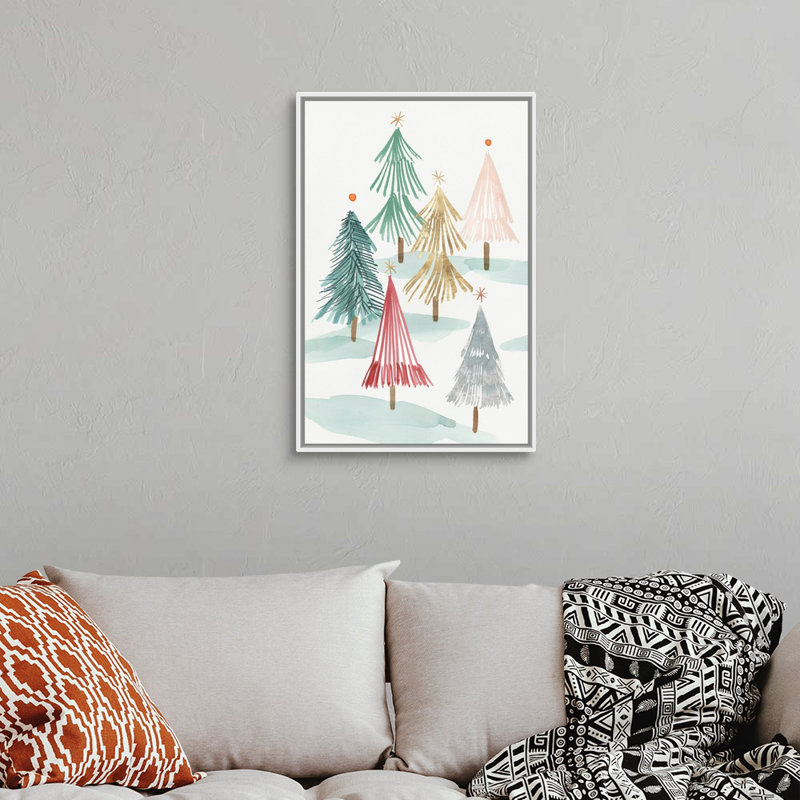 Arbres de Noël I - reproduction d'art sur toile, Cadre blanc, H 32 po x l 22 po x P 1,75 po