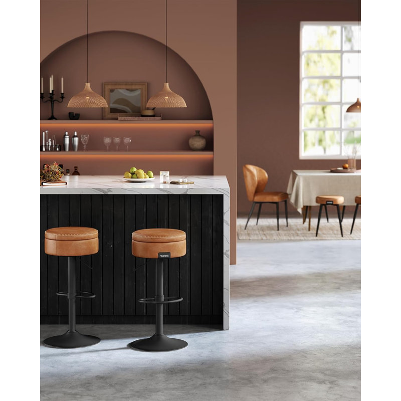 Swivel Upholstered Adjustable Height Counter Stool with Metal Frame, Brown