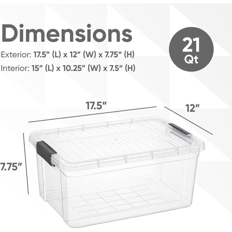 Latitude Run® Clear Storage Bins with Lids, 3 Pack- Plastic Storage Boxes for Home, 21 qt