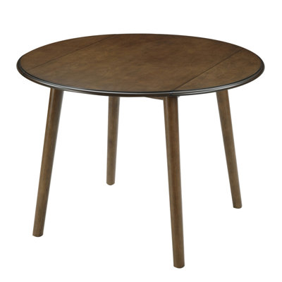 Table de salle à manger ronde à double abattant, table de cuisine moderne peu encombrante avec plateau en panneau de fibres à densité moyenne en placage de bouleau pour petits espaces, 2 à 4 places, noyer