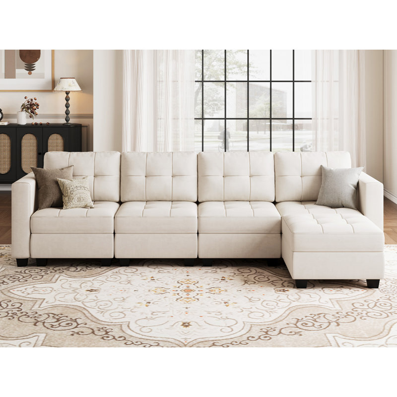 Canapé modulaire rembourré 116,6 po Soneson, Velours beige
