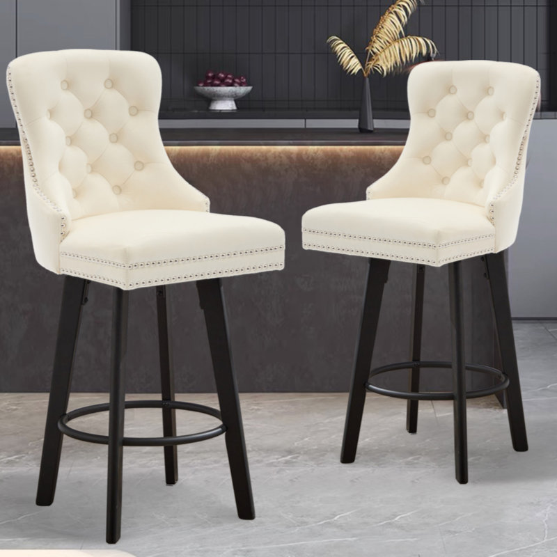 Tabourets de bar pivotants Modern, Blanc crémeux, 2