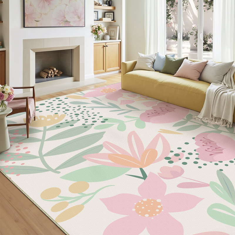  Tapis cerise lavable à la machine avec envers antidérapant, Rectangulaire 8 pi x 10 pi