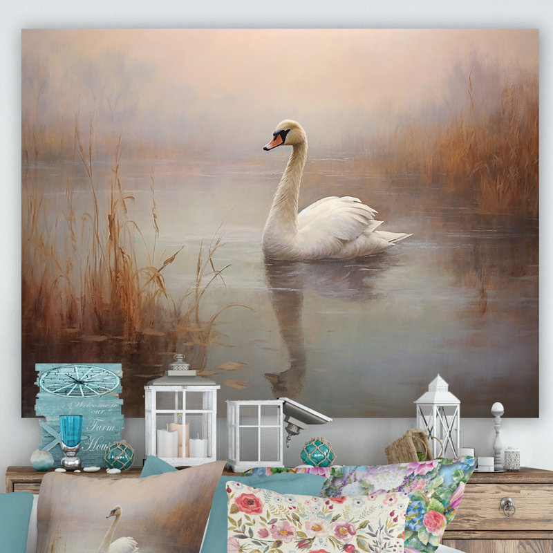Cygne dans la brume III - cygnes, impressions sur toile, Toile tendue, H 24 po x l 32 po x P 1 po