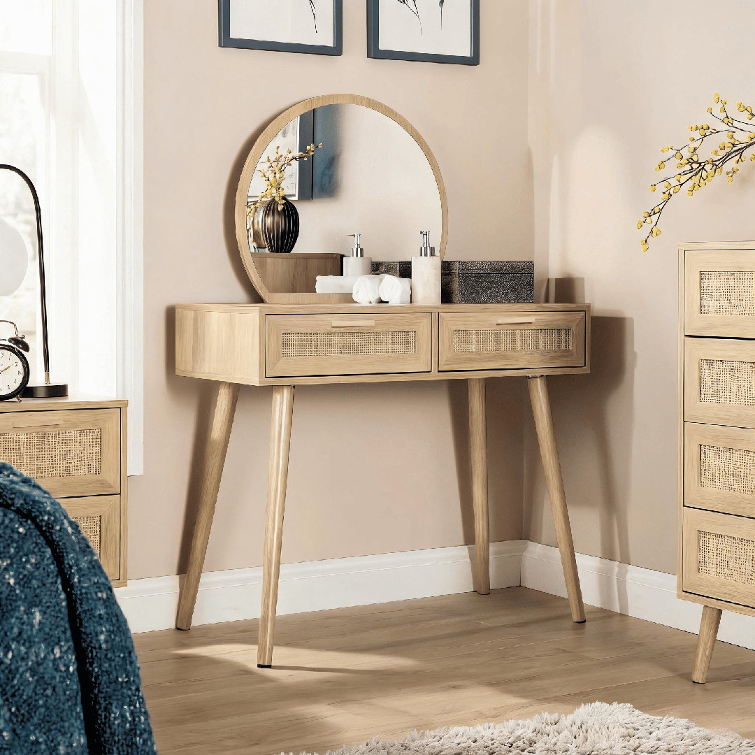 Anelise Rattan Dressing Table with Mirror