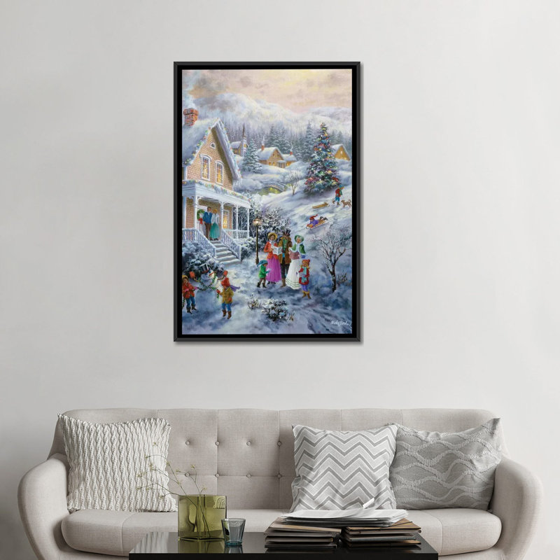 « caroleers », reproduction d’art sur toile, H 26 po x l 18 po x P 1,5 po, Toile avec cadre noir, Pas de tapis