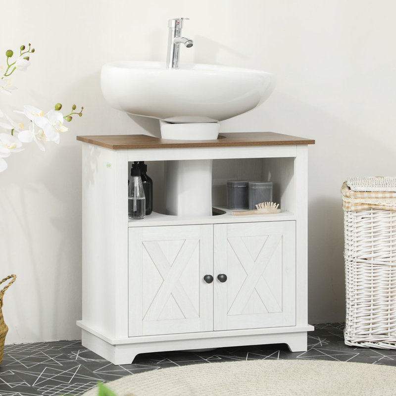 Meuble de rangement sous lavabo pour salle de bain, armoire blanche à double porte, gain de place