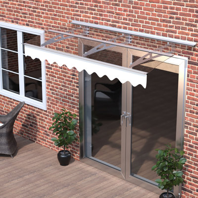 Auvent de fenêtre 79 "x 34" pour maison en béton - Toit en polycarbonate - Supports en aluminium robuste Masonry Rain Brown