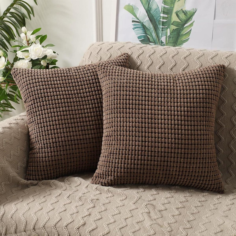 Housse de coussin en velours côtelé Minimalist Modern, Brun