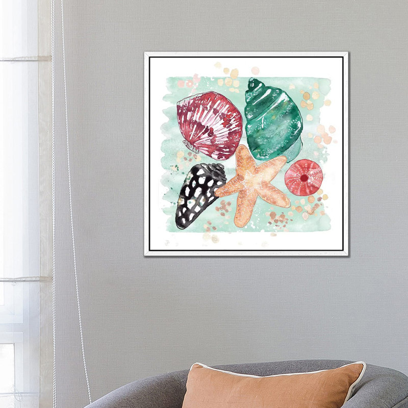 Beachcomber - Shell Medley by Sara Berrenson - Painting on Canvas, White Framed, 66.04 cm H x 66.04 cm W