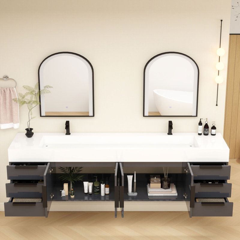 Jessica 84'' Single Bathroom Vanity with Acrylic Top, Gloss Gray
