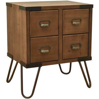 22.5" Tall Antique Style Storage End Table Side Table with 4 Drawers and Metal Hairpin Legs, Antique Walnut