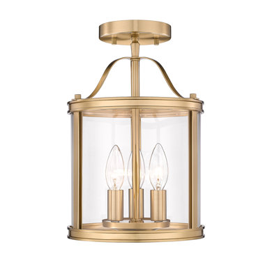 8.75 in. 3-Light Lantern Flush Mount Ceiling Light with Clear Glass, Dimmable