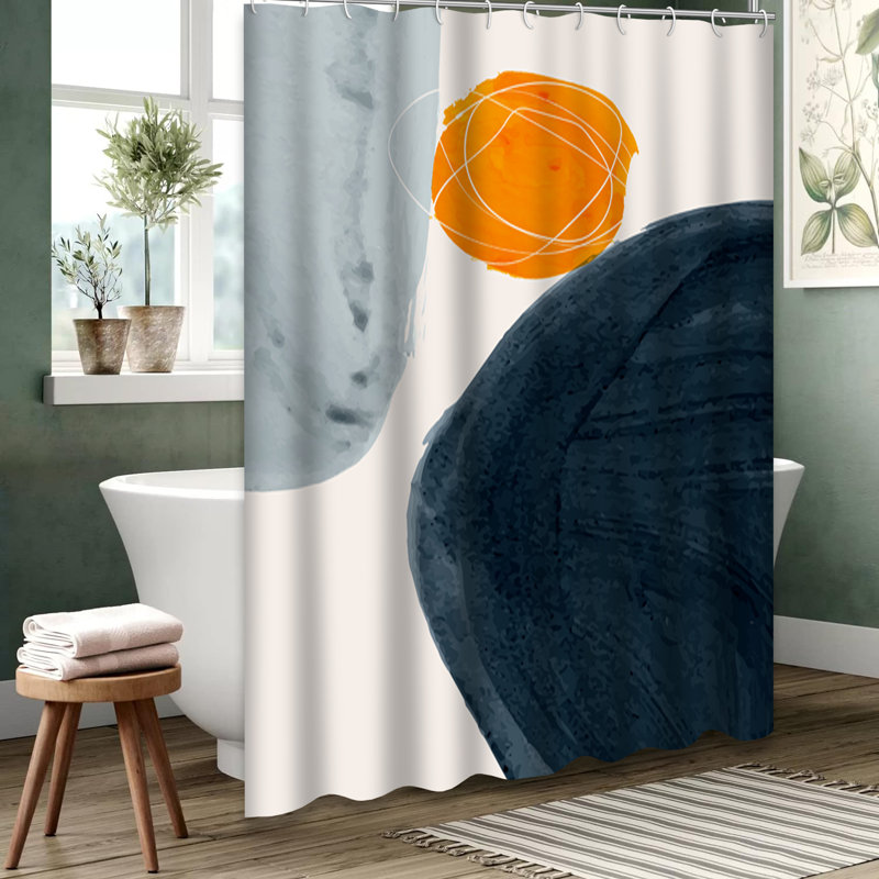 Rideau de douche orange à forme abstraite minimaliste avec 12 crochets, L 72 po x l 84 po