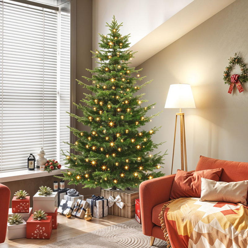 Sapin de Noël artificiel pré-éclairé 6,5 pi avec éclairage réglable, 6.5'