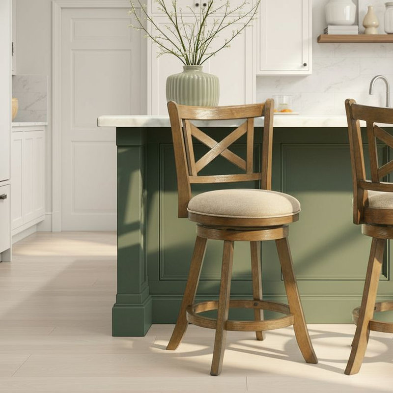 Tabouret de bar pivotant en bois Kodi, Beige, 1, Tabouret de comptoir (siège d'une hauteur de 24,7