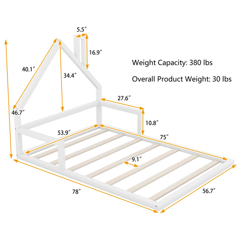 Lit plateforme Wood, Double, Blanc