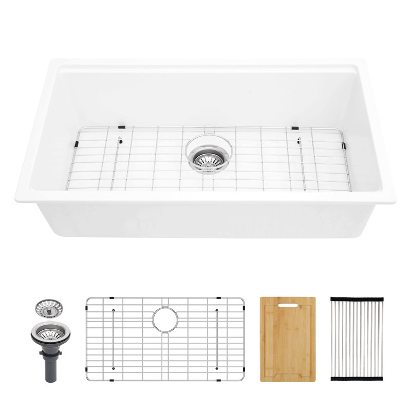 Quartz Kitchen Sink - Granite Composite Workstation Undermount Kitchen Sink, White