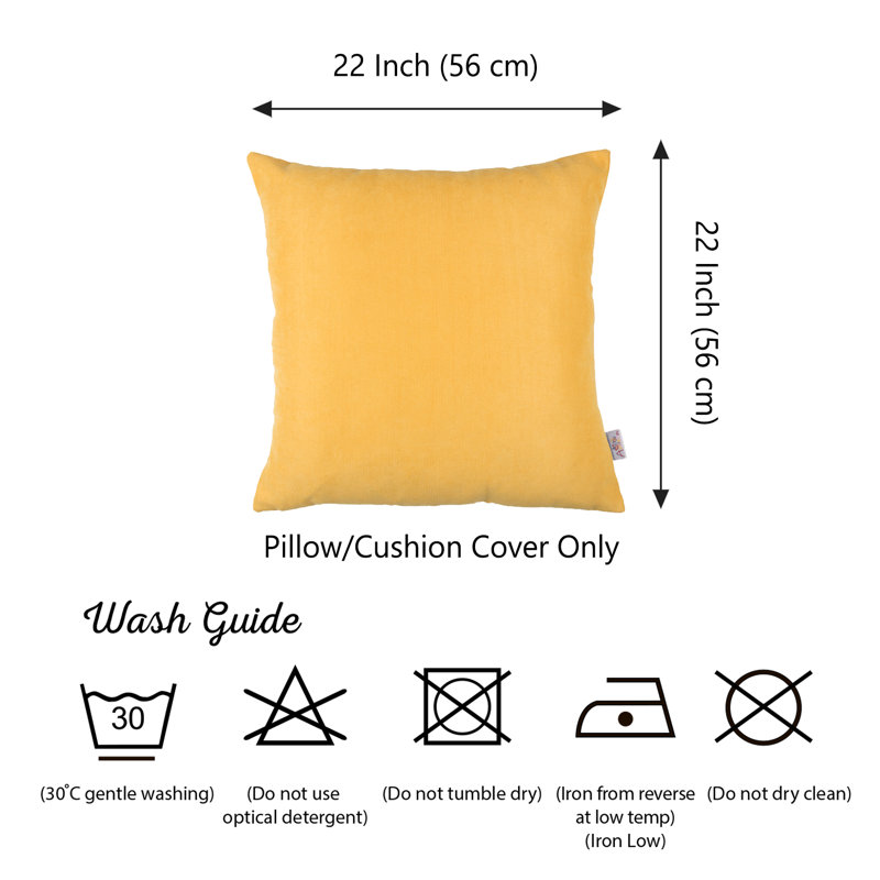 Yellow Polyester 22" Square Pillow Covers Set of 4