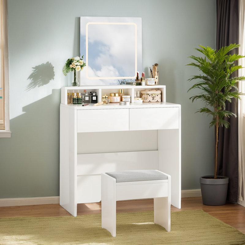 Dressing Table with 3 Mode Light Mirror, White